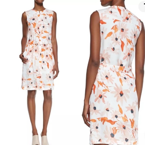 New Theory Silk Dress Floral Print Linigole Lily Pockets Belted Event Formal 8 - Picture 1 of 14
